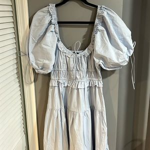 En Saison Puff Sleeve Tiered Midi Dress